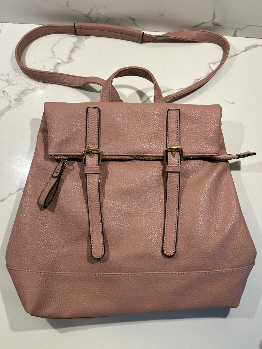 Women's Vegan Dusty Rose Leatherette Convertible Backpack Tote